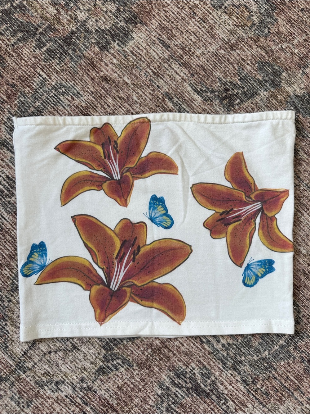 Edikted White Tube top with lilies and butterflies